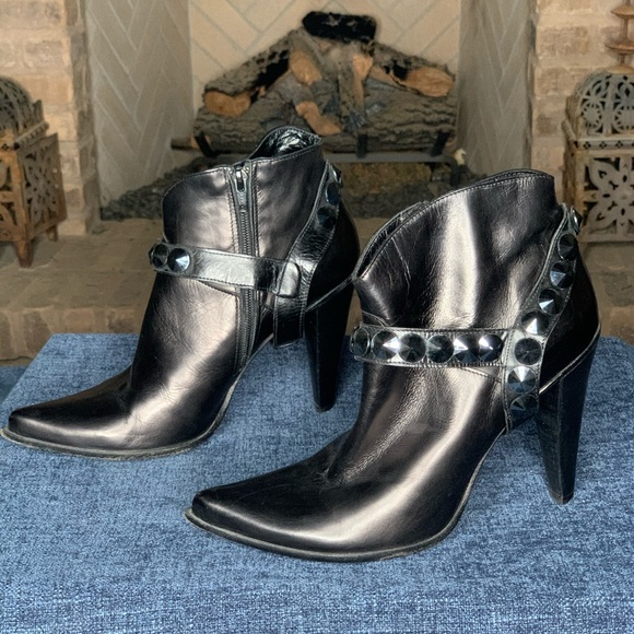 GIANCARLO PAOLI ITALIAN BLACK LEATHER BOOTIES - Picture 1 of 8